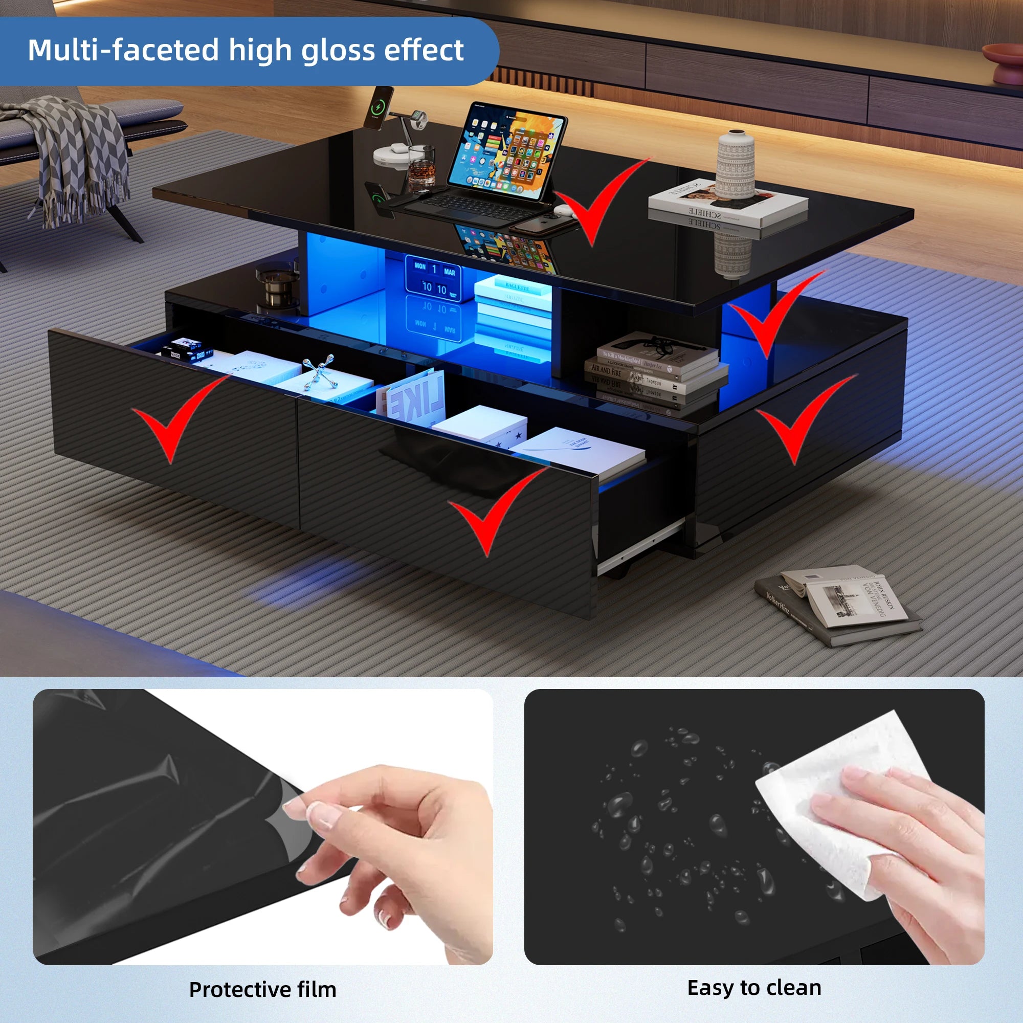 High-Gloss LED Coffee Table