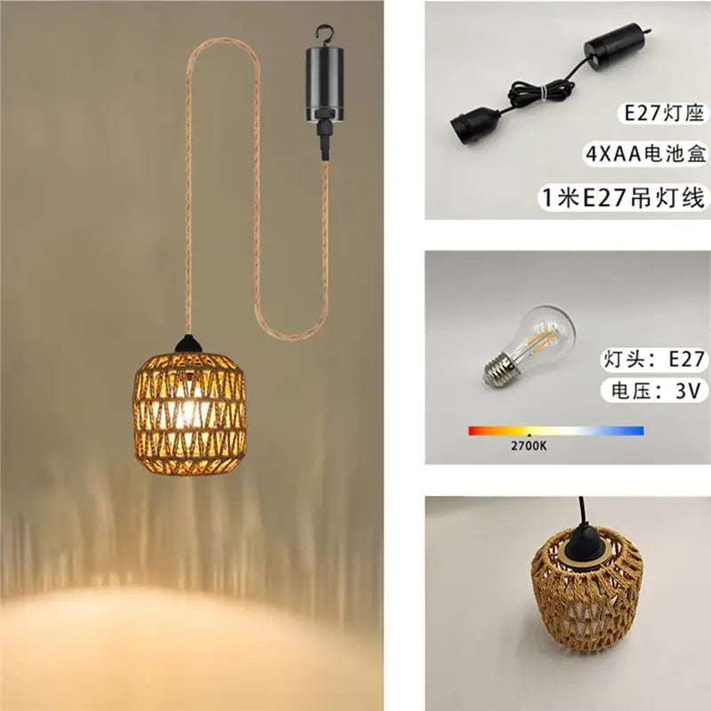 Battery Rattan Outdoor Chandelier