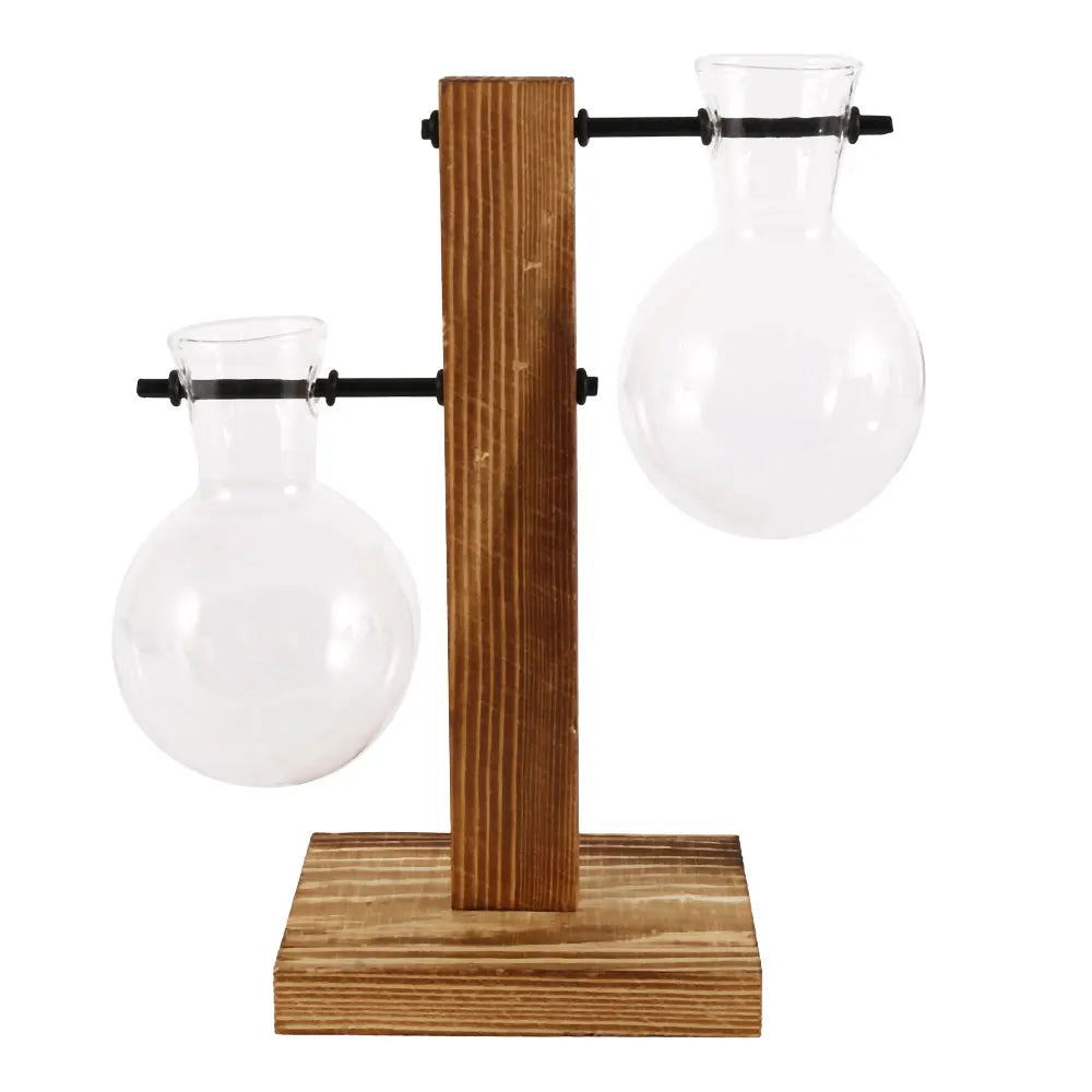 Glass Bulb Vase Wooden Stand