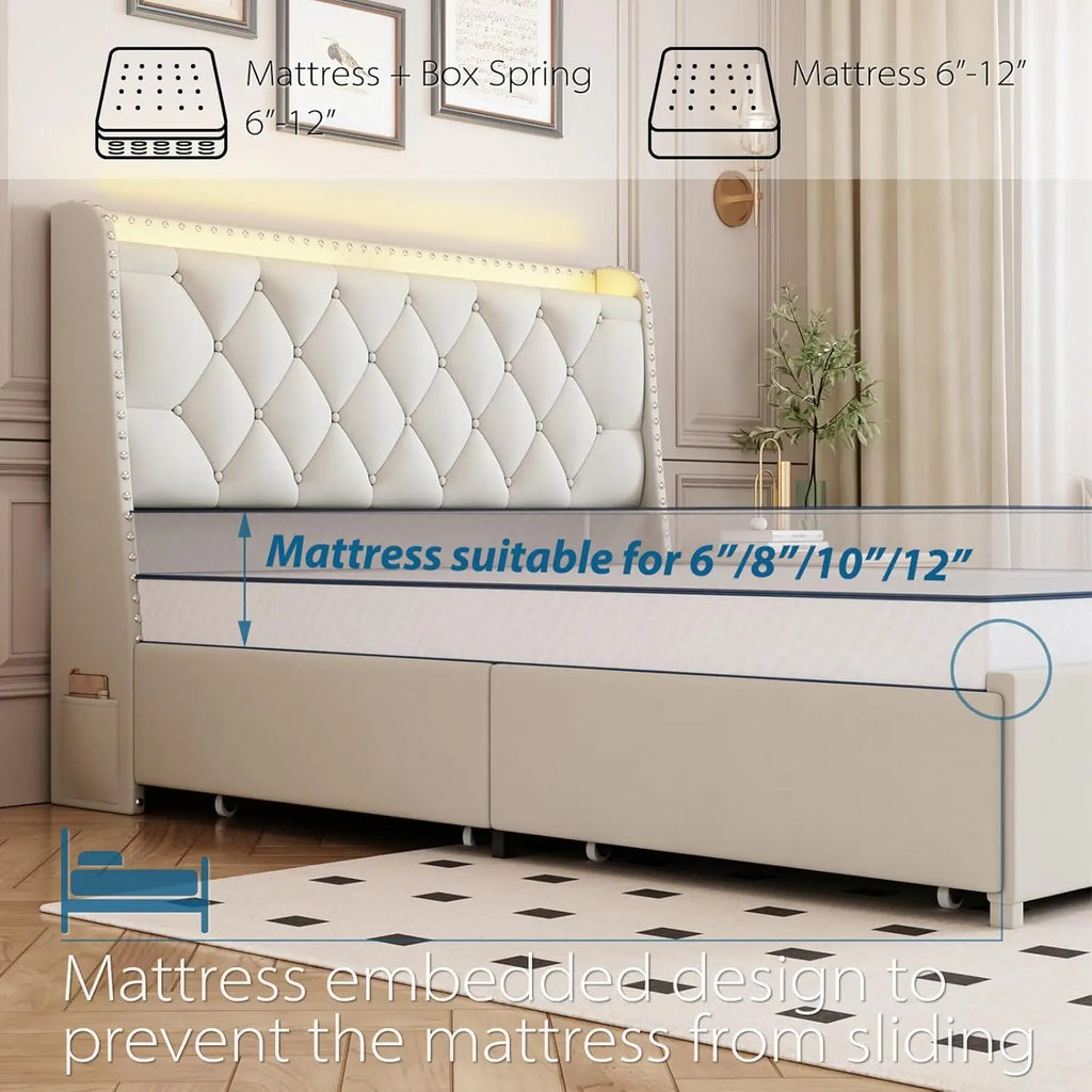 Queen Storage Bed With LED