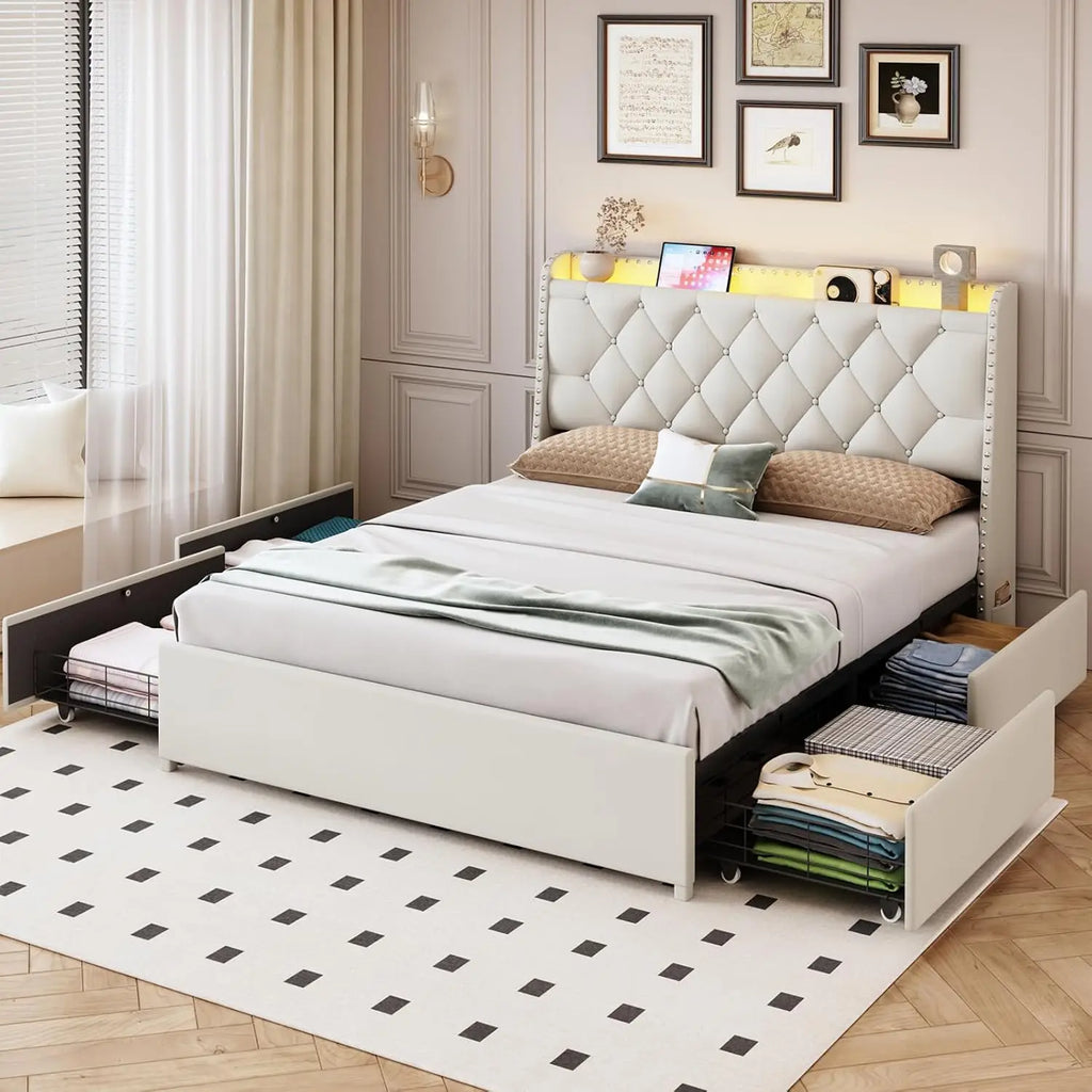Queen Storage Bed With LED