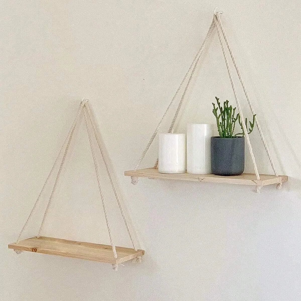 Wooden Hanging Rope Wall Shelf