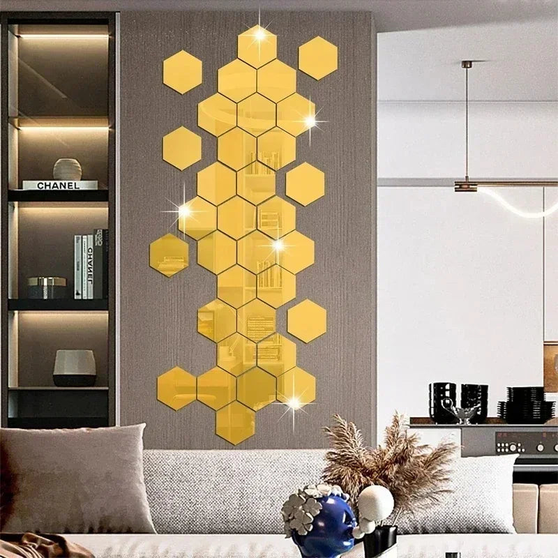 Hexagon Acrylic Mirror Mosaic Wall Tiles
