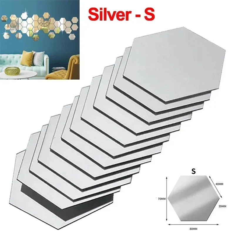 Hexagon Acrylic Mirror Mosaic Wall Tiles