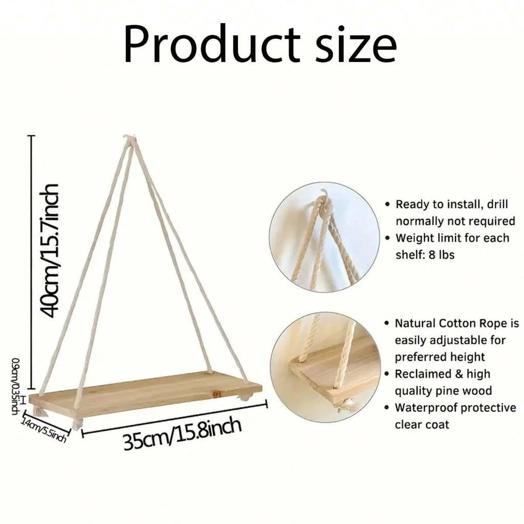 Wooden Hanging Rope Wall Shelf