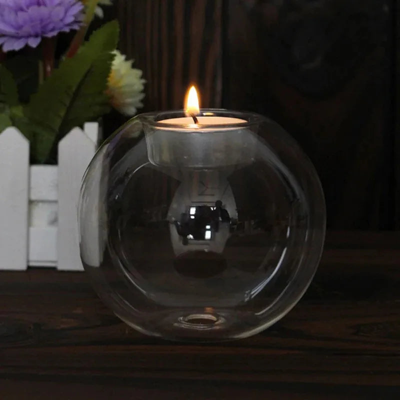 Round Glass Candle Holder Centerpiece