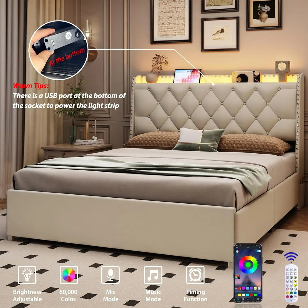Queen Storage Bed With LED