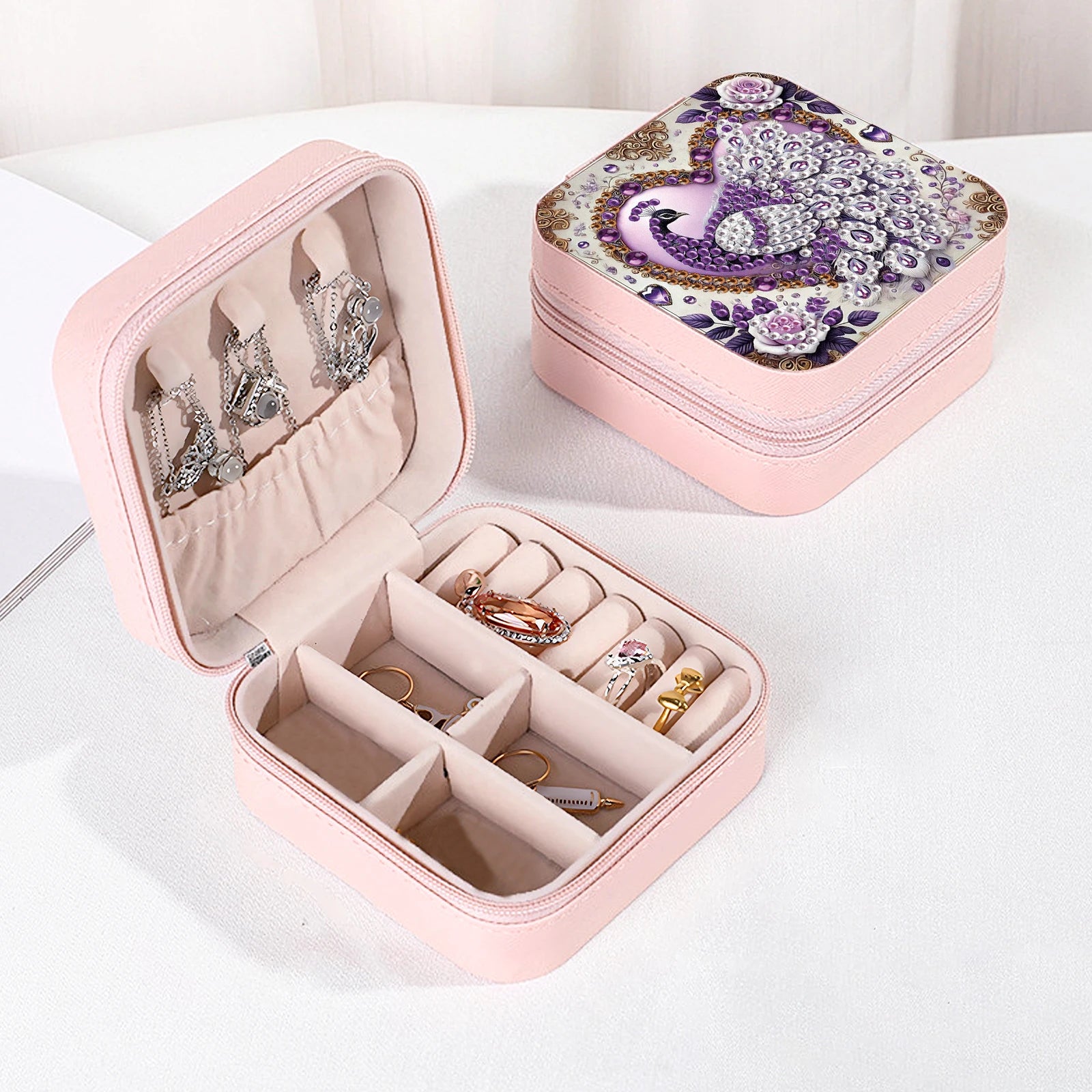 Diamond Art Peacock Jewelry Box