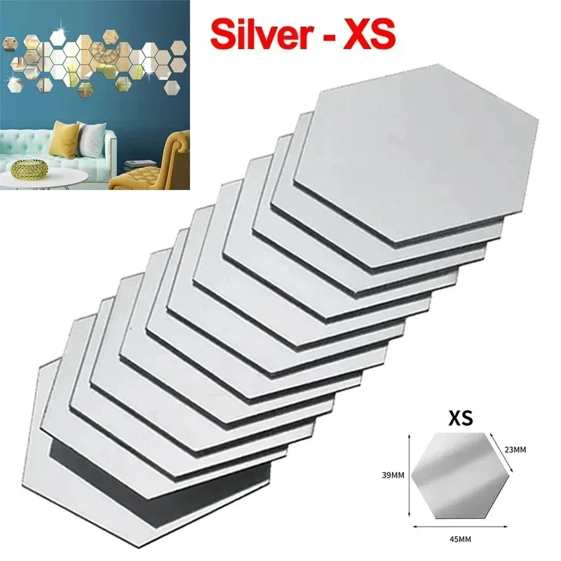 Hexagon Acrylic Mirror Mosaic Wall Tiles