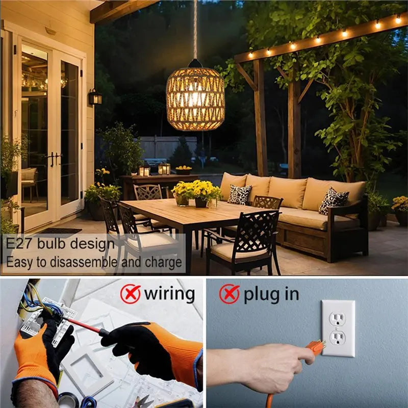 Battery Rattan Outdoor Chandelier
