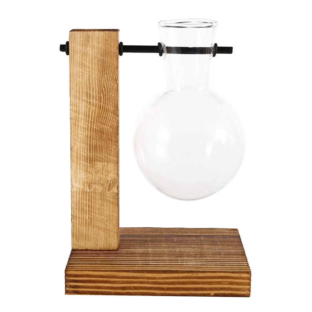 Glass Bulb Vase Wooden Stand