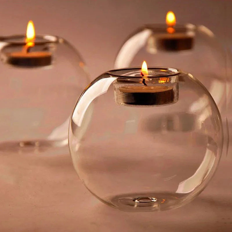 Round Glass Candle Holder Centerpiece
