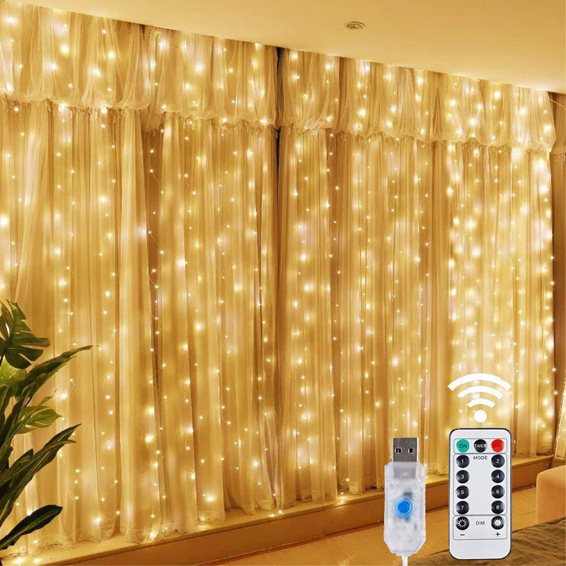 LED Fairy Curtain Lights with Remote - 8 Modes