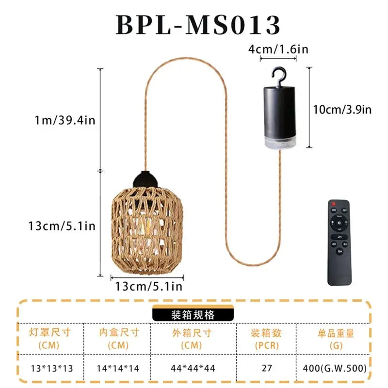 Battery Rattan Outdoor Chandelier