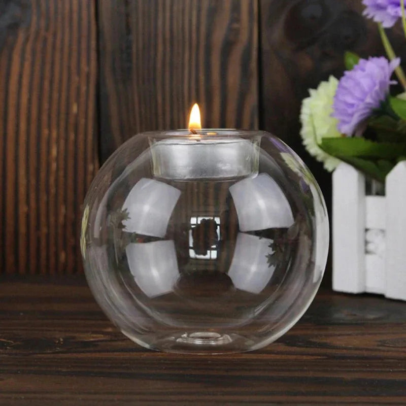 Round Glass Candle Holder Centerpiece