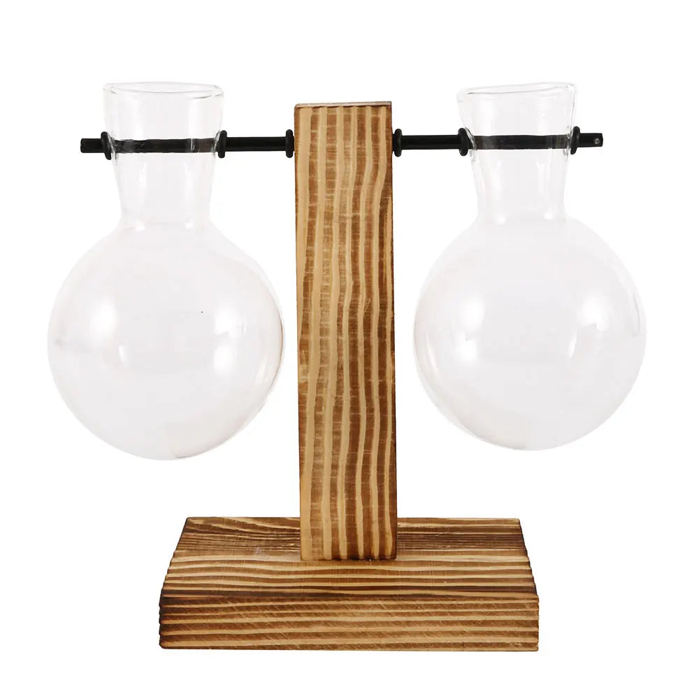 Glass Bulb Vase Wooden Stand