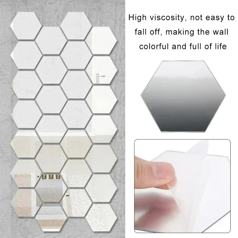 Hexagon Acrylic Mirror Mosaic Wall Tiles