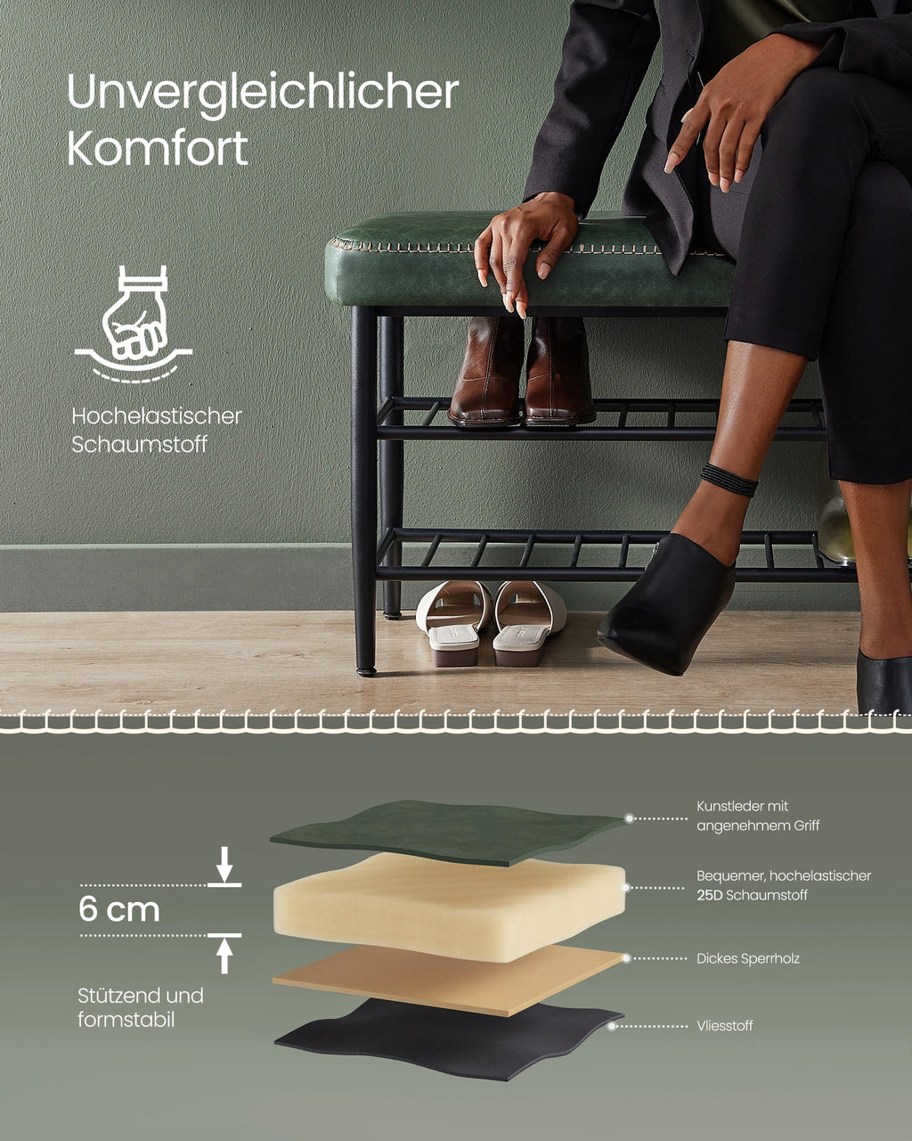 VASAGLE EKHO Leather Shoe Bench
