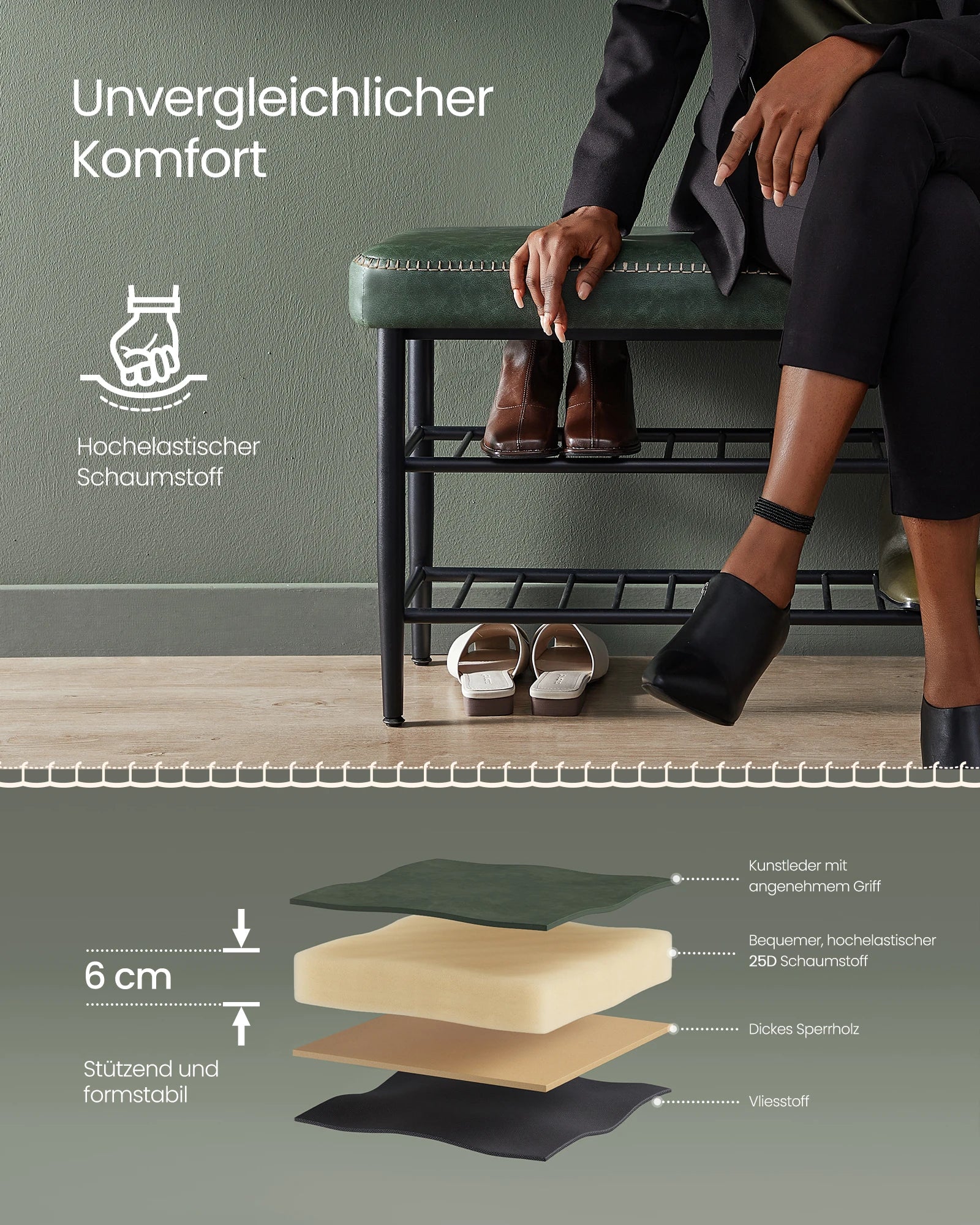 VASAGLE EKHO Leather Shoe Bench