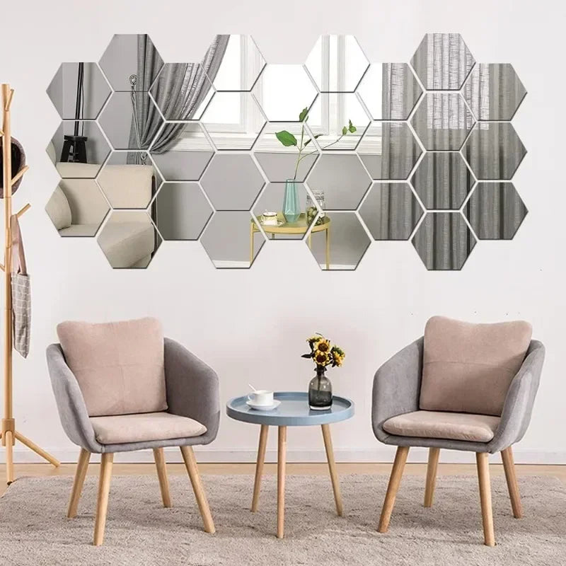 Hexagon Acrylic Mirror Mosaic Wall Tiles