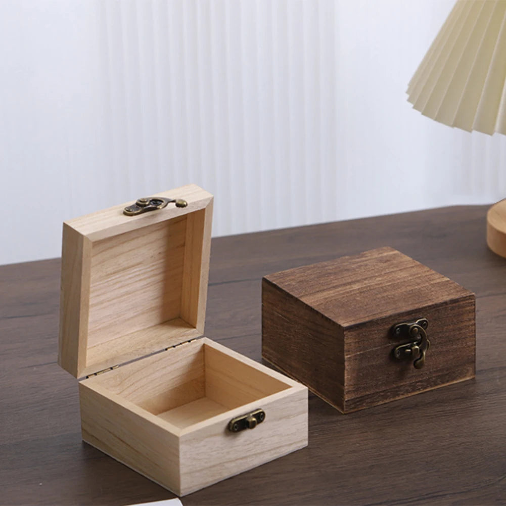 Square Flip-Top Wooden Box