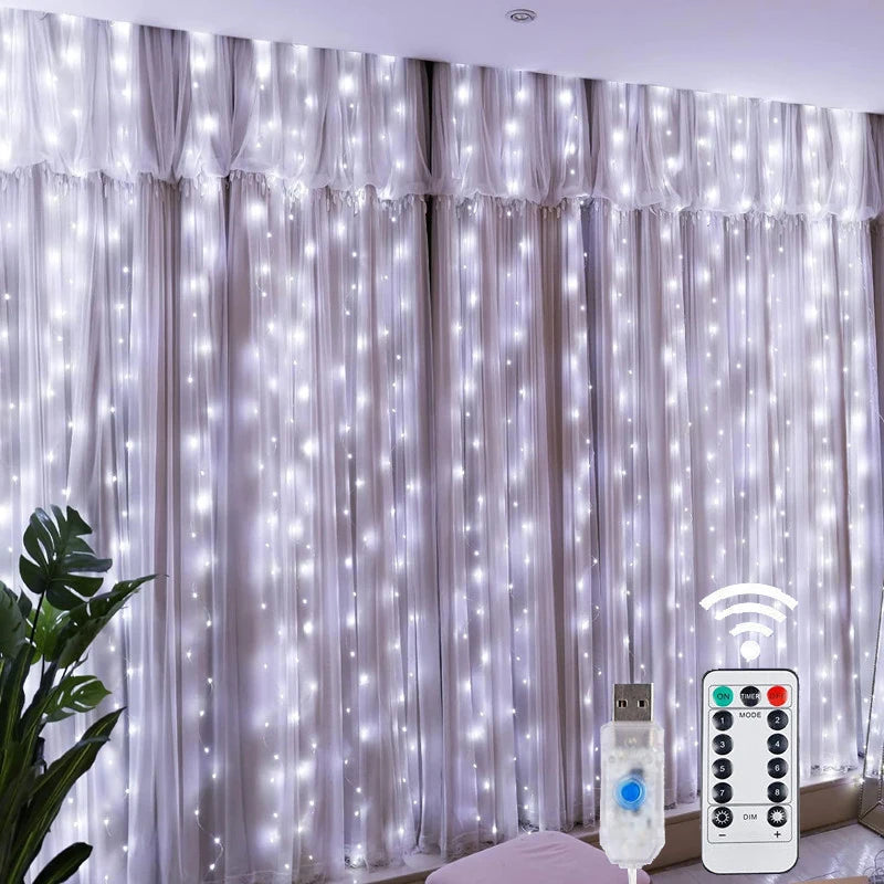 LED Fairy Curtain Lights with Remote - 8 Modes