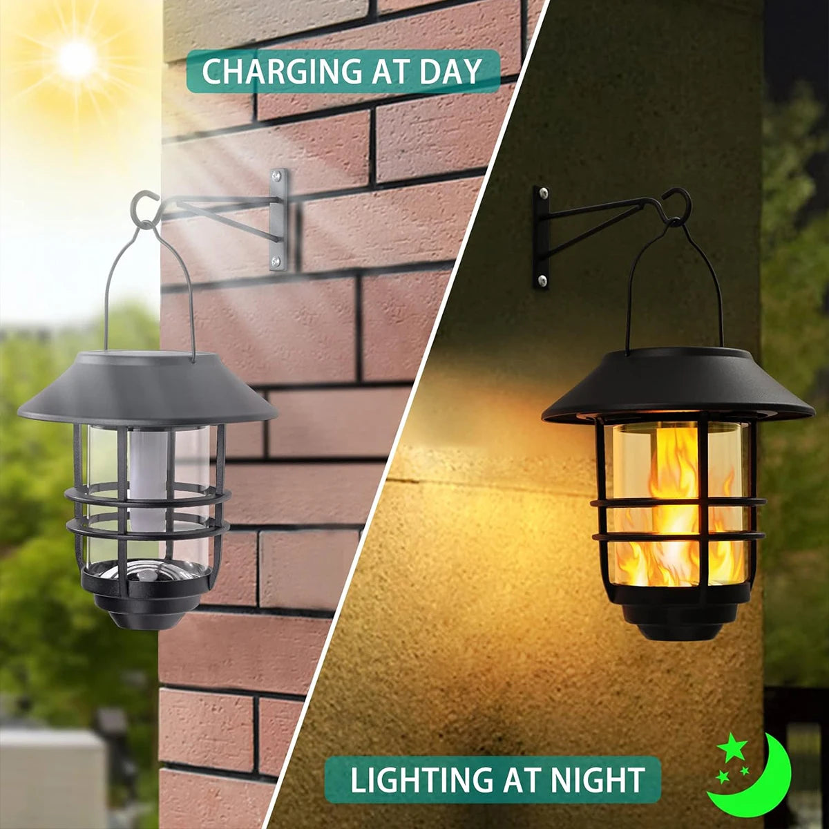 Solar Flickering Flame Wall Lantern (2-Pack)