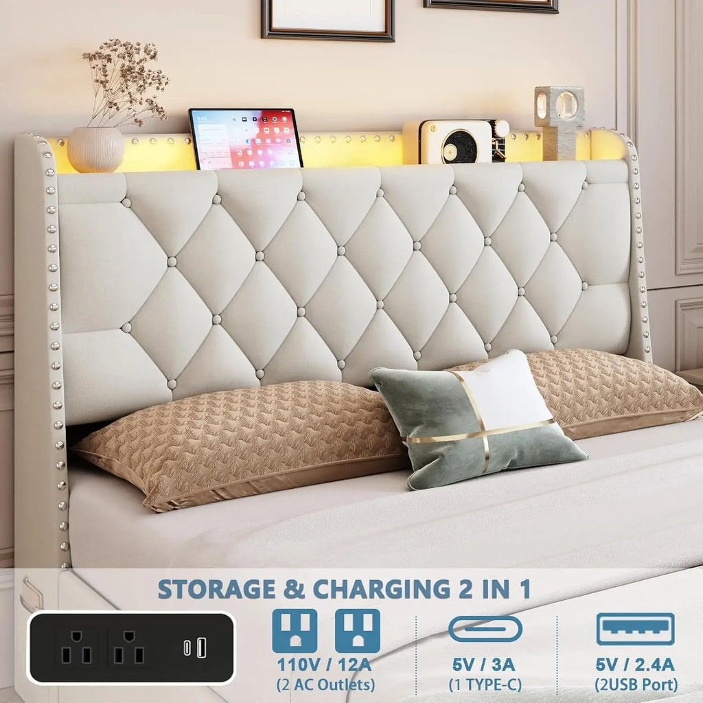 Queen Storage Bed With LED