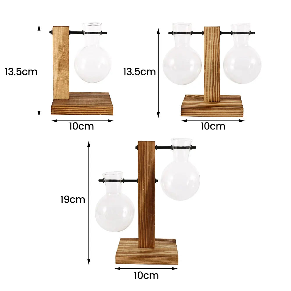 Glass Bulb Vase Wooden Stand