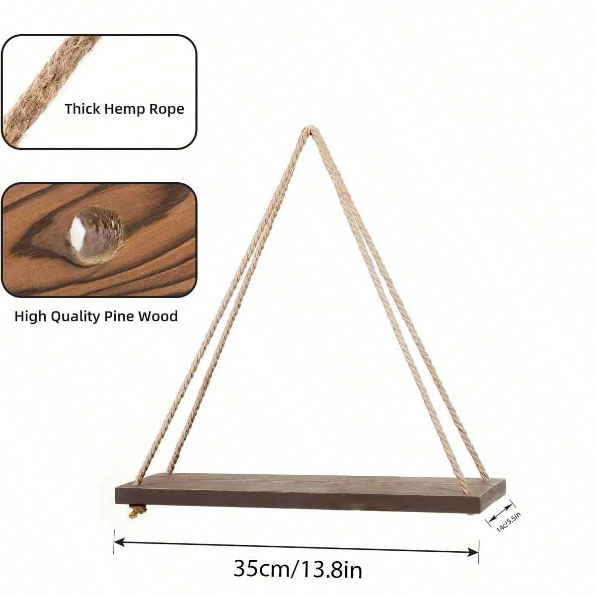 Wooden Hanging Rope Wall Shelf