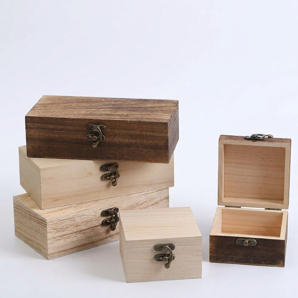 Square Flip-Top Wooden Box