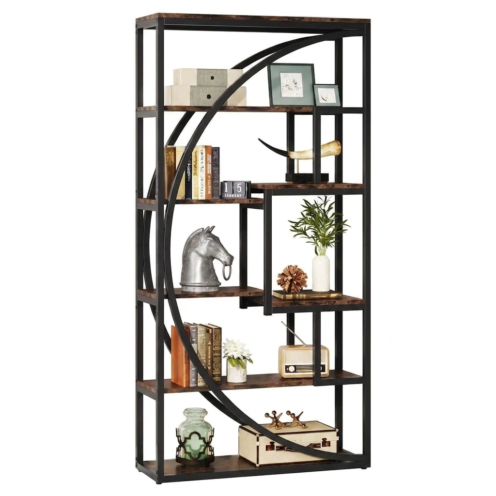 Bookshelf, Industrial 5-Tier Etagere Bookcase, 70.8 inch Tall Bookshelf , Book Shelf Display Tack Shelving Unit