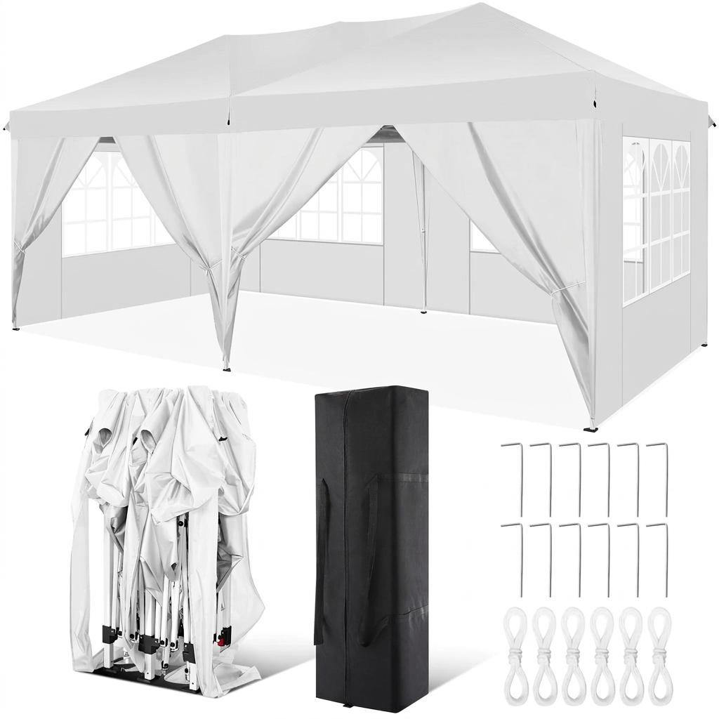 Canopy 10x20 Pop Up Canopy Tent with 6 Sidewalls Easy Pop Up Tent 10x20 Waterproof Commercial Instant Shelter UPF 50+ Portable