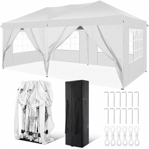 Canopy 10x20 Pop Up Canopy Tent with 6 Sidewalls Easy Pop Up Tent 10x20 Waterproof Commercial Instant Shelter UPF 50+ Portable