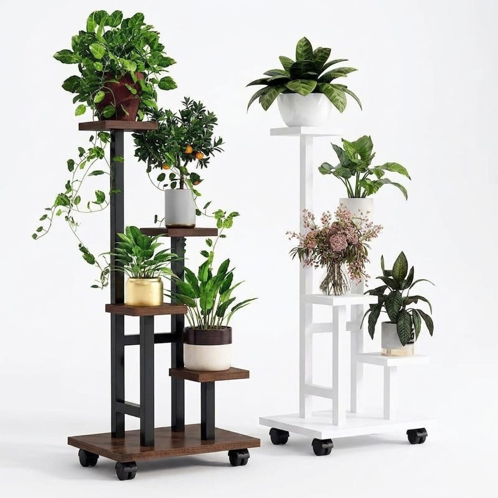 Mobile Iron Plant Stand Multi Tier Rolling Plant Rack Flower Pot Holder Indoor Outdoor Balcony Living Room Plant Shelf Rack