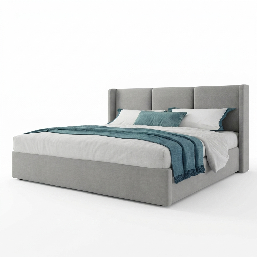 Chest bed 160x200 cm, with reading lamp and loading function, double bed, bed frame, linen, beige