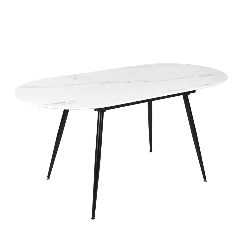 Extendable Dining Table, 120-160 Marble Effect Oval Kitchen Table for Dining Room,Kitchen,4-6 Seater Table