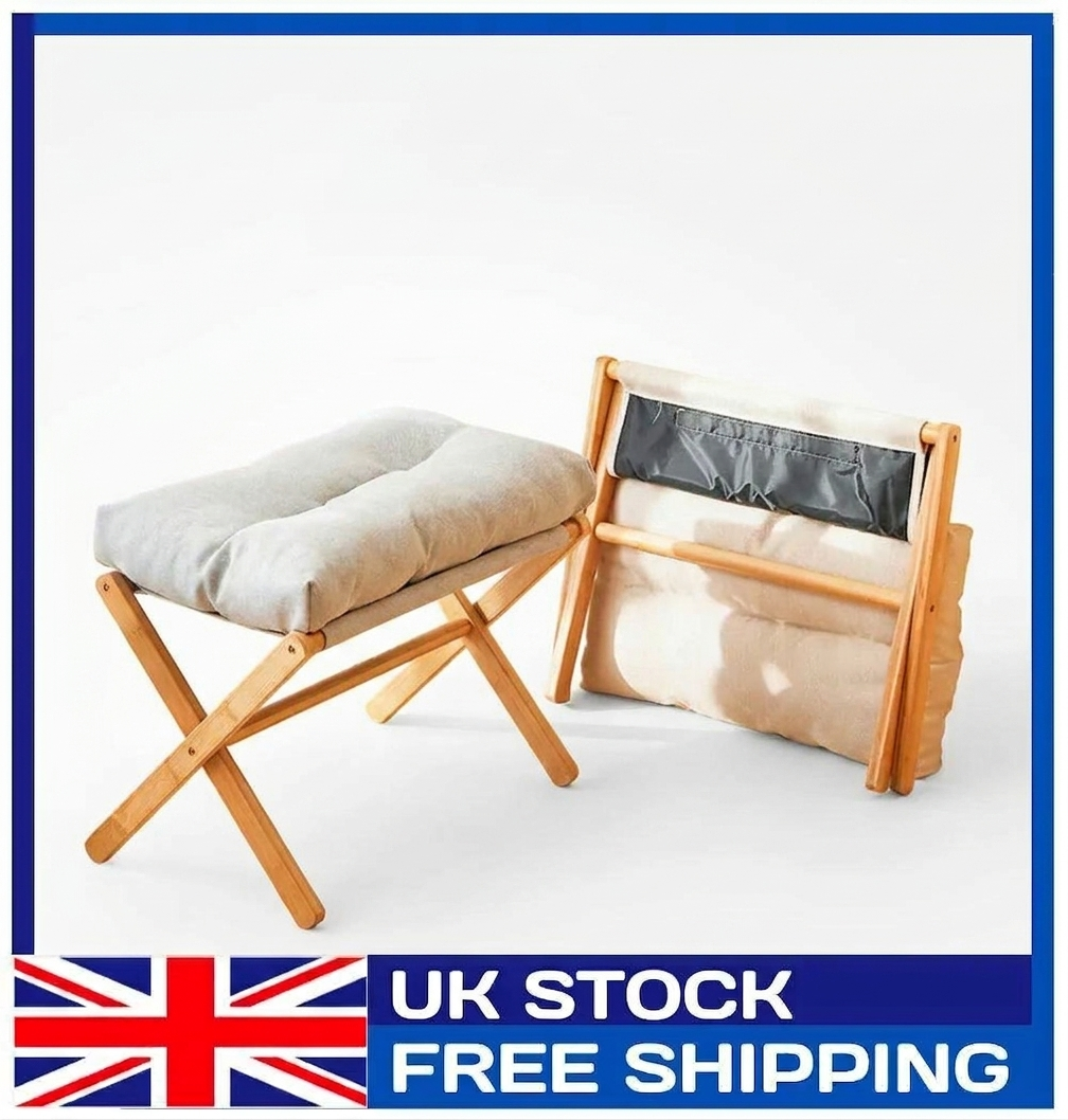Bamboo Detachable Soft Upholstery Foldable Footrest Stool Shoe Change Footstool