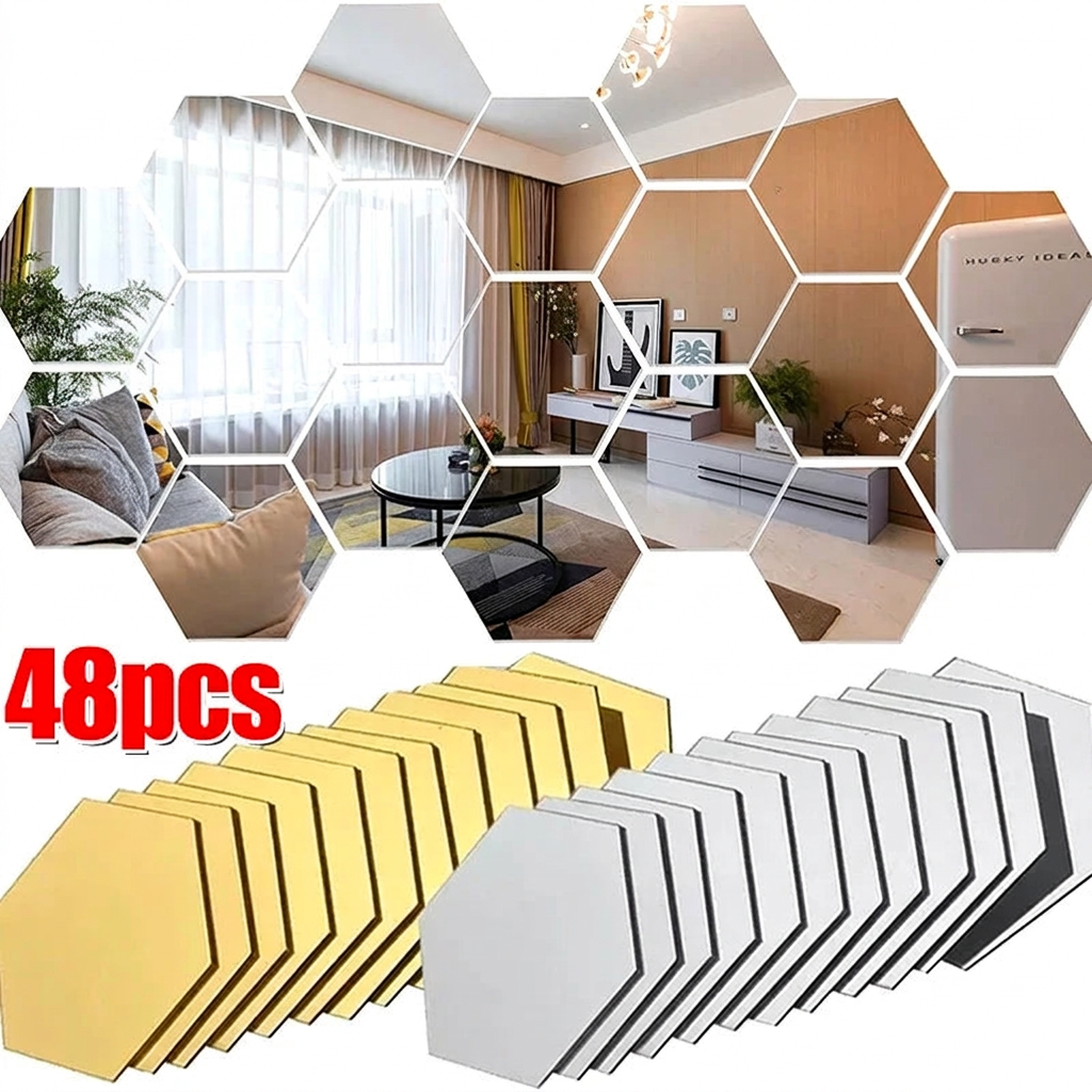 Hexagon Acrylic Mirror Mosaic Wall Tiles