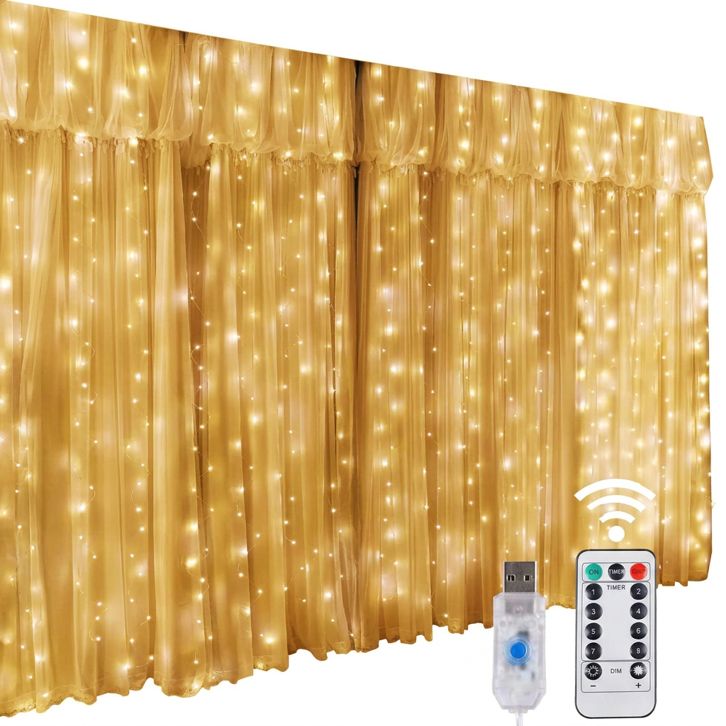 LED Fairy Curtain Lights with Remote - 8 Modes